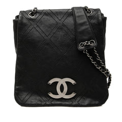 シャネル ダイヤステッチ ココマーク メッセンジャーショルダー ショルダーバッグ ブラック レザー レディース CHANEL 中古