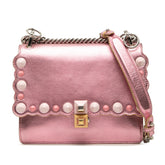 フェンディ キャナイ スタッズ 斜め掛け チェーン ショルダーバッグ 8M0381 メタリックピンク レザー レディース FENDI 【中古】