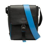 プラダ 三角ロゴプレート 斜め掛け ショルダーバッグ 2VD019 ブラック ブルー サフィアーノ レザー レディース PRADA 【中古】