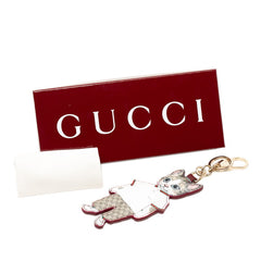 グッチ ×ヒグチユウコ BORIS ボリス 猫 チャーム キーホルダー ベージュ ホワイト PVC レザー メッキ レディース GUCCI 【中古】