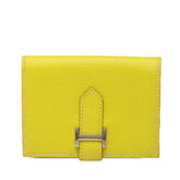 エルメス ベアン 二つ折り カードケース □O刻印 2011 イエロー シルバー金具 シェーブル レディース HERMES 【中古】