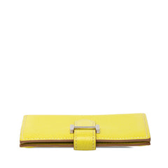 エルメス ベアン 二つ折り カードケース □O刻印 2011 イエロー シルバー金具 シェーブル レディース HERMES 【中古】