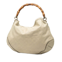 グッチ グッチシマ バンブー ハンドバッグ ショルダーバッグ 2WAY 169976 ベージュ アイボリー レザー レディース GUCCI 【中古】