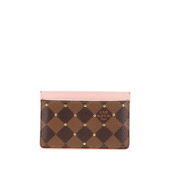 ルイ ヴィトン ダミエ ポルトカルト サーンプル スタッズ カードケース N60248 ブラウン ピンク PVC レザー レディース LOUIS VUITTON 中古