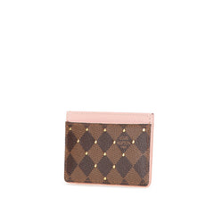 ルイ ヴィトン ダミエ ポルトカルト サーンプル スタッズ カードケース N60248 ブラウン ピンク PVC レザー レディース LOUIS VUITTON 中古