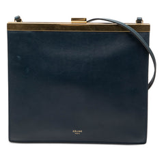 セリーヌ クラスプ ミニ 斜め掛け ショルダーバッグ ネイビー レザー レディース CELINE 【中古】