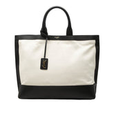 サンローラン ロゴ サック ショッピング トートバッグ 619757 ナチュラル ブラック キャンバス レザー レディース SAINT LAURENT 【中古】