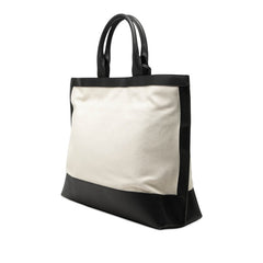サンローラン ロゴ サック ショッピング トートバッグ 619757 ナチュラル ブラック キャンバス レザー レディース SAINT LAURENT 【中古】