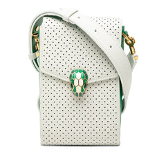 ブルガリ × カサブランカ セルペンティ パンチング ショルダーバッグ ホワイト グリーン レザー レディース BVLGARI 【中古】