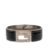 グッチ Gロゴ バングル シルバー ブラック メタル レザー メンズ GUCCI 【中古】