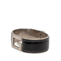 グッチ Gロゴ バングル シルバー ブラック メタル レザー メンズ GUCCI 【中古】