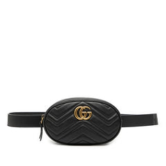 グッチ GGマーモント キルティング ボディバッグ ウエストバッグ 476434 ブラック レザー レディース GUCCI 【中古】