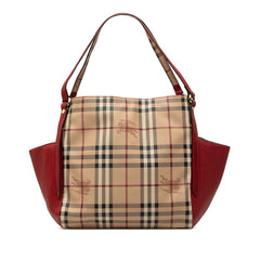 バーバリー ノバチェック シャドーホース ハンドバッグ トートバッグ ベージュ レッド PVC レザー レディース BURBERRY 【中古】