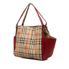 バーバリー ノバチェック シャドーホース ハンドバッグ トートバッグ ベージュ レッド PVC レザー レディース BURBERRY 【中古】