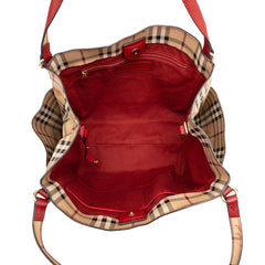 バーバリー ノバチェック シャドーホース ハンドバッグ トートバッグ ベージュ レッド PVC レザー レディース BURBERRY 【中古】