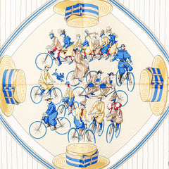 エルメス カレ90 LES BECANES 自転車 スカーフ ブルー ホワイト マルチカラー シルク レディース HERMES 【中古】
