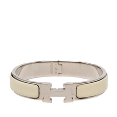 エルメス クリックH PM エナメルブレスレット バングル シルバー ホワイト メタル レディース HERMES 【中古】