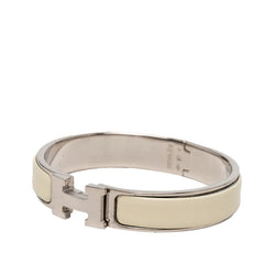 エルメス クリックH PM エナメルブレスレット バングル シルバー ホワイト メタル レディース HERMES 【中古】