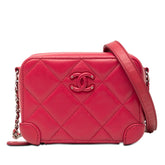 シャネル ココマーク マトラッセ 斜め掛け チェーン ショルダーバッグ カメラバッグ ピンク ラムスキン レディース CHANEL 【中古】