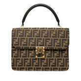 フェンディ ズッカ ハンドバッグ ブラウン ブラック キャンバス レザー レディース FENDI 【中古】