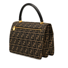 フェンディ ズッカ ハンドバッグ ブラウン ブラック キャンバス レザー レディース FENDI 【中古】
