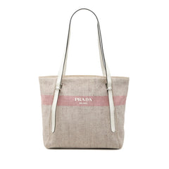 プラダ トートバッグ ベージュ マルチカラー キャンバス レザー レディース PRADA 【中古】
