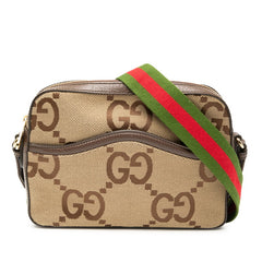 グッチ ジャンボGG ショルダーバッグ メッセンジャーバッグ 675891 ベージュ ブラウン キャンバス レザー レディース GUCCI 【中古】