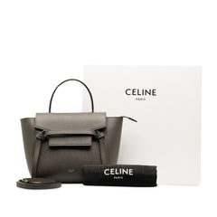 セリーヌ ナノ ベルトバッグ ハンドバッグ ショルダーバッグ 2WAY S-AI-1282 グレー レザー レディース CELINE 中古