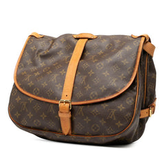 ルイ ヴィトン モノグラム ソミュール35 斜め掛け ショルダーバッグ M42254 ブラウン PVC レザー メンズ LOUIS VUITTON 【中古】