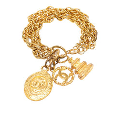 シャネル ヴィンテージ ココマーク 3連 チェーン ブレスレット ゴールド メッキ レディース CHANEL 【中古】