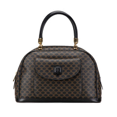 セリーヌ マカダム ハンドバッグ ブラック PVC レザー レディース CELINE 【中古】