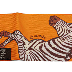 エルメス ツイリー LES ZEBRES ゼブラ スカーフ オレンジ マルチカラー シルク レディース HERMES 【中古】