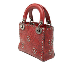 ディオール カナージュ レディディオール スタッズ ミニ ハンドバッグ ショルダーバッグ 2WAY レッド レザー レディース Dior 【中古】