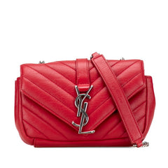 サンローラン ベイビーチャイ チェーン ショルダーバッグ 399289 レッド シルバー レザー レディース SAINT LAURENT 【中古】