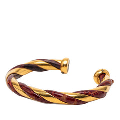 エルメス ツイスト バングル ゴールド レッド 赤 メッキ レザー レディース HERMES 【中古】