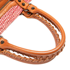 バレンシアガ ハンドバッグ かごバッグ 236741 ピンク ブラウン ラフィア レザー レディース BALENCIAGA 【中古】