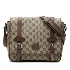 グッチ GGスプリーム メッセンジャーバッグ ショルダーバッグ 658542 ベージュ ブラウン PVC レザー レディース GUCCI 【中古】
