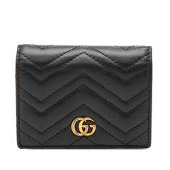 グッチ GGマーモント ダブルG 二つ折り財布 コンパクトウォレット 466492 ブラック レザー レディース GUCCI 【中古】