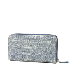 シャネル ココマーク ドーヴィル 長財布 ラウンドファスナー ブルー ツイード レザー レディース CHANEL 【中古】