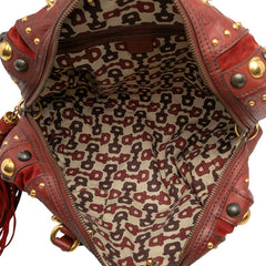 グッチ グッチシマ バブーシュカ スタッズ ボストンバッグ 207296 レッド ゴールド レザー スウェード レディース GUCCI 【中古】
