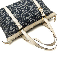 グッチ アビー ロゴ トートバッグ 141470 ネイビー ベージュ キャンバス レザー レディース GUCCI 【中古】