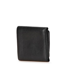 シャネル カメリア ココマーク 三つ折り財布 コンパクトウォレット ブラック ラムスキン レディース CHANEL 【中古】