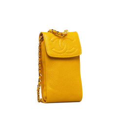 シャネル ココマーク ミニ ポシェット 斜め掛け チェーン ショルダーバッグ イエロー キャビアスキン レディース CHANEL 中古