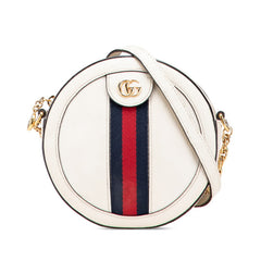 グッチ オフィディア ラウンド チェーン ショルダーバッグ 550618 ホワイト ネイビー レッド レザー レディース GUCCI 【中古】