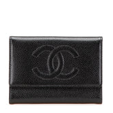 シャネル ココマーク 三つ折り財布 ブラック キャビアスキン レディース CHANEL 【中古】