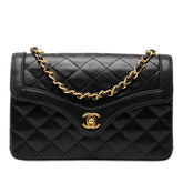 シャネル ココマーク マトラッセ チェーン ショルダーバッグ ブラック ゴールド ラムスキン レディース CHANEL 中古