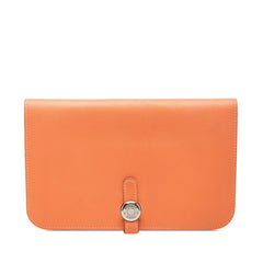エルメス ドゴンGM 長財布 □Q 2013 オレンジ系 スイフト レディース HERMES 【中古】