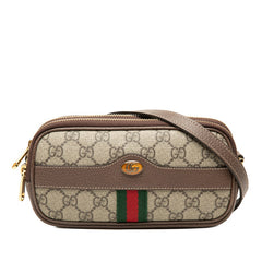 グッチ GGスプリーム オフィディア 斜め掛け ショルダーバッグ 546597 ベージュ ブラウン PVC レザー レディース GUCCI 中古