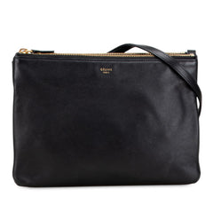 セリーヌ トリオ ラージ 斜め掛け ショルダーバッグ ブラック ゴールド金具 レザー レディース CELINE 【中古】