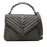 サンローラン YSL モノグラム カレッジ ミディアム キルティング ハンドバッグ ショルダーバッグ 2WAY 428056 グレー レザー レディース SAINT LAURENT 【中古】